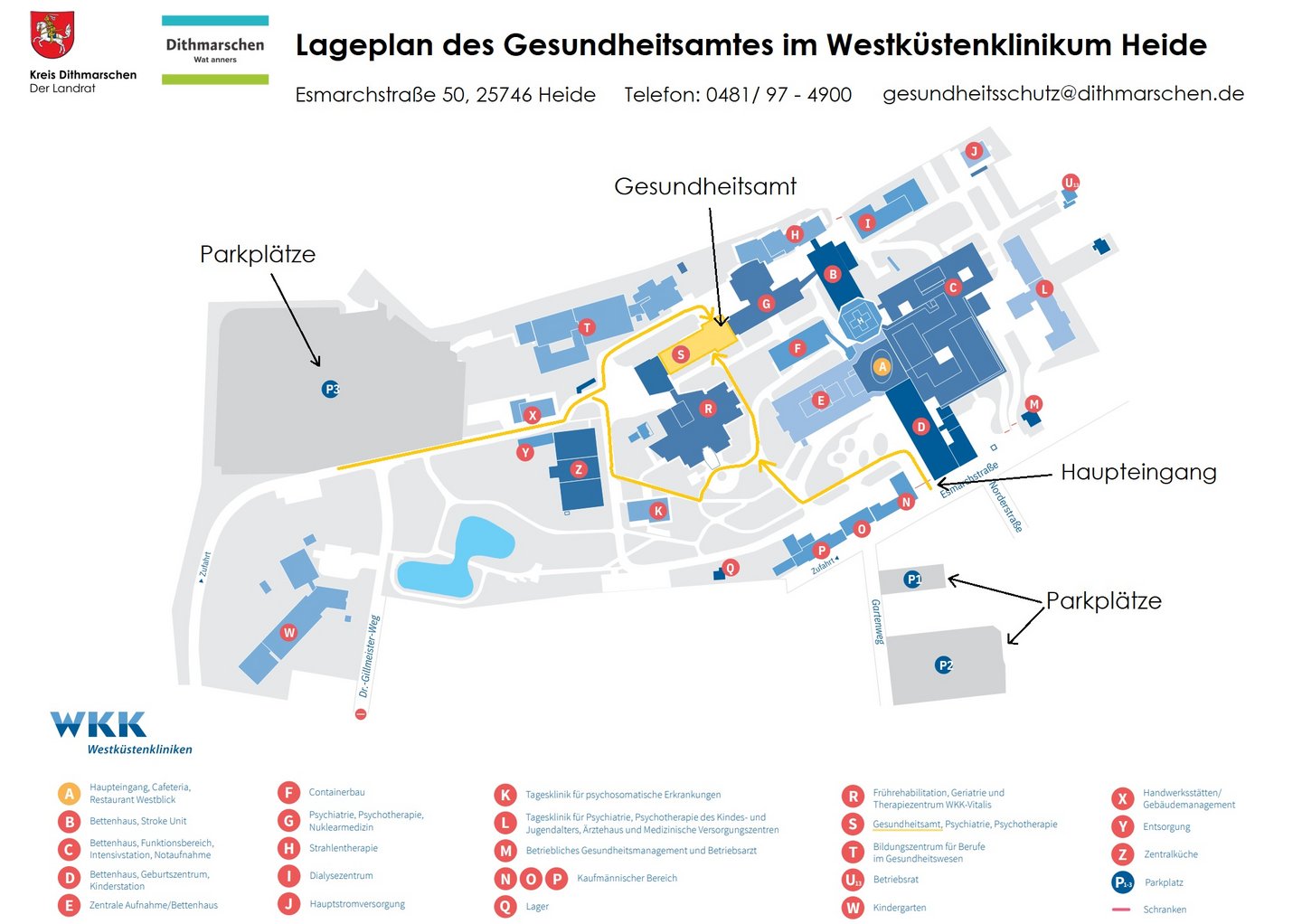Lageplan des Gesundheitsamtes auf dem WKK Gelände